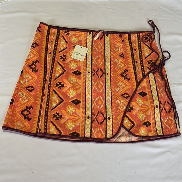 Free People Cleo Wrap Skirt in Rust Combo Size 6 - Picture 3 of 11